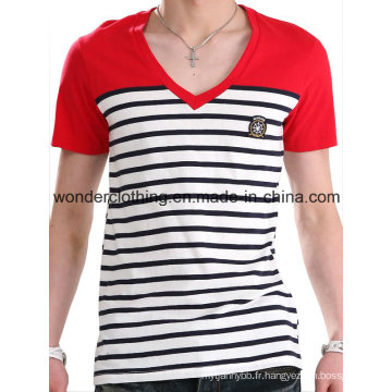 Stripe avec T-shirt en jersey de coton / spandex pour homme